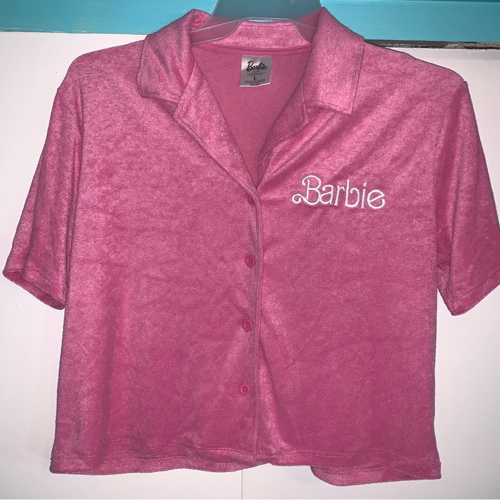 Barbie terrycloth short button down shirt